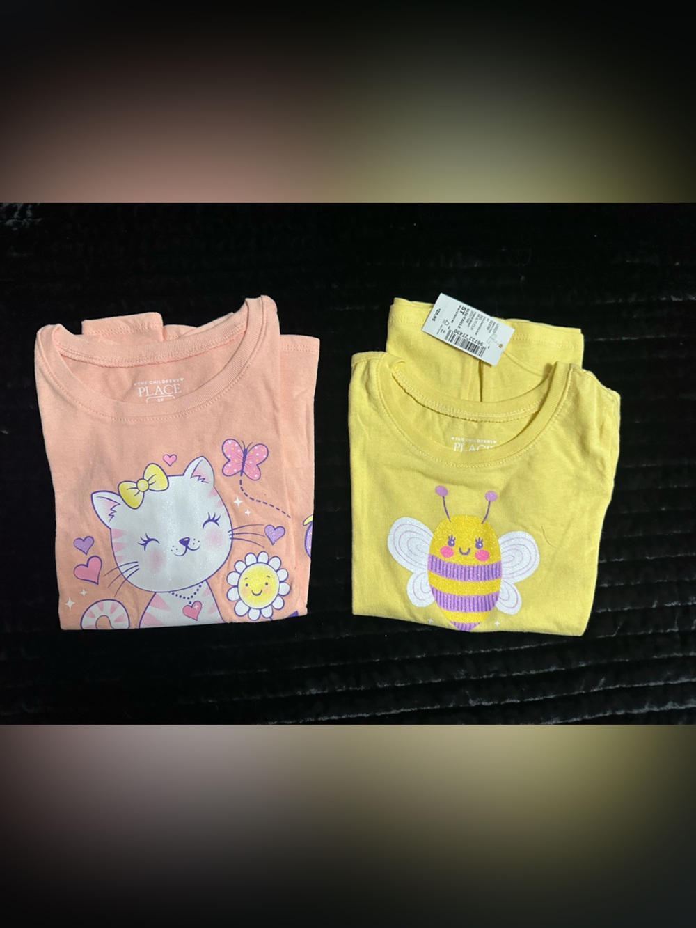 The Children's Place Pink & Yellow Cat and Bee Graphic Short Sleeve Tee Set